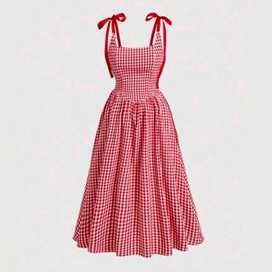 Red and White Pleated Sundress